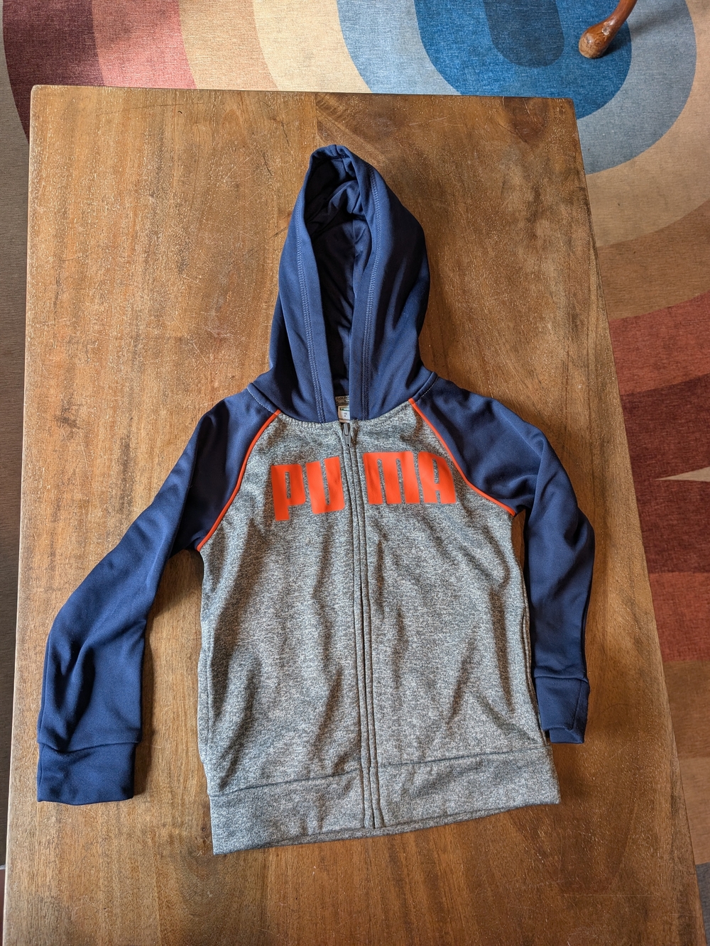 Puma Navy & Gray Kids Zip Hoodie with Orange Logo